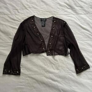 Xscape vintage brown sheer mesh Bolero with beaded detailing Size 12